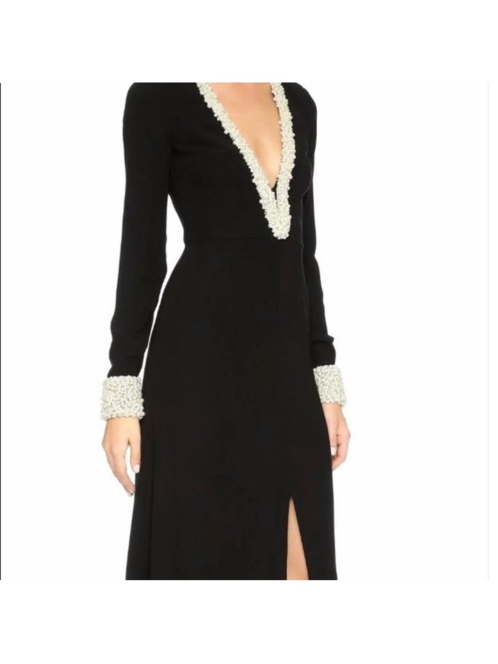 Rachel Zoe Black Maxi Dress with Ivory Beaded Trim